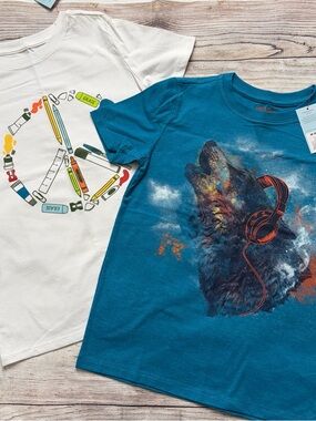 Cat & Jack Short Sleeve Tshirt Bundle Boys NWT Medium 8/10 White Blue
